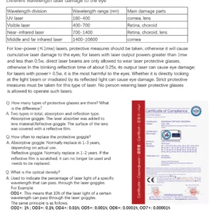 MCWlaser Laser Goggle certificate