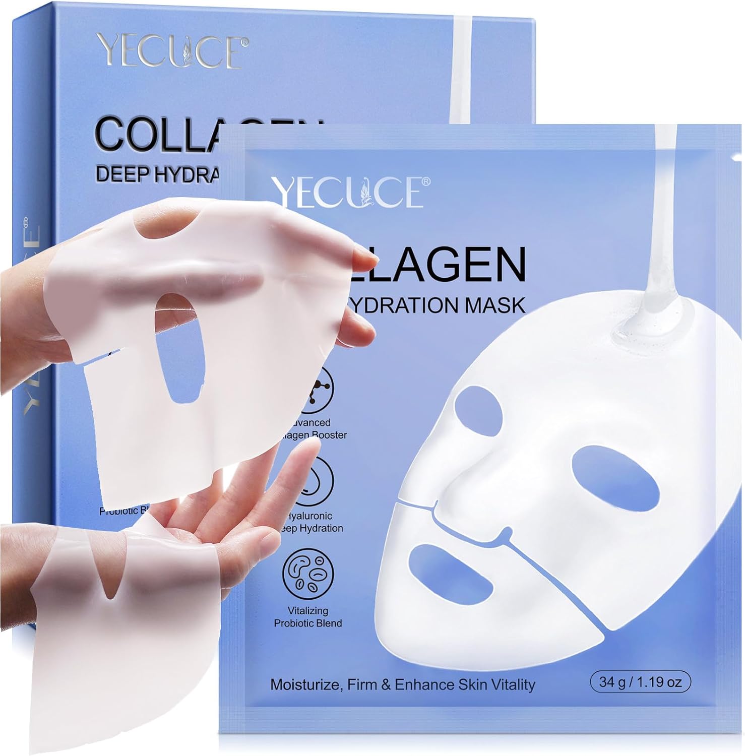 YECUCE Collagen Face Mask 6 Pack | Hydrating & Firming Sheet Masks