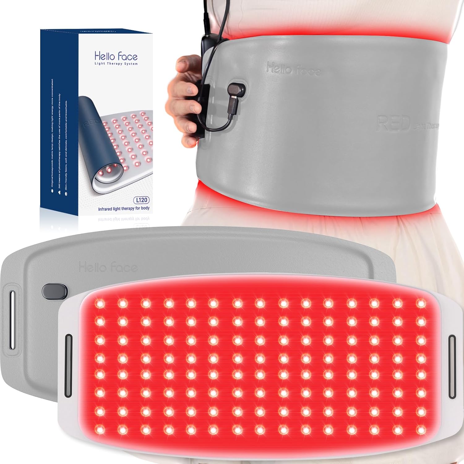 Hello Face Red Light Therapy Belt Gray